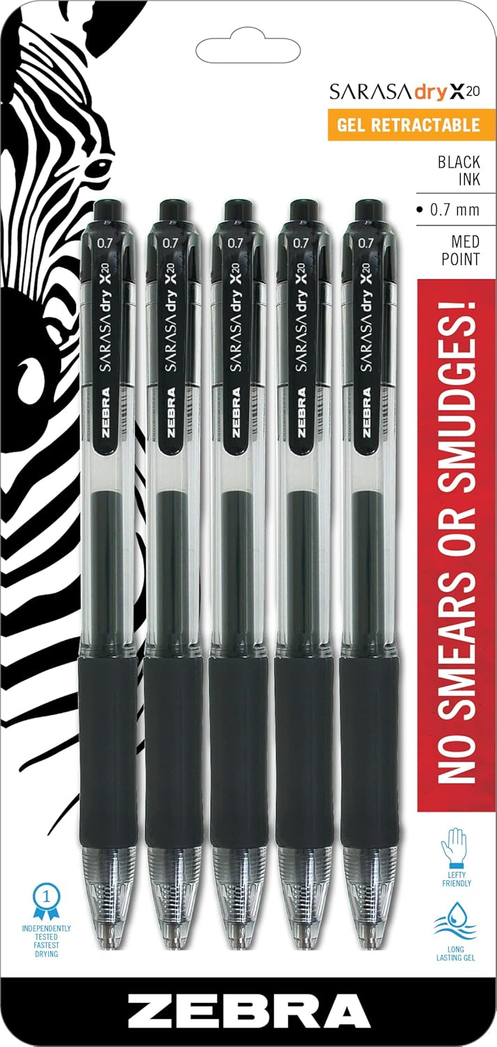 Zebra Pen Sarasa Dry X20 Retractable Gel Pens, 0.7mm Medium Point, Blue Ink with Rapid Fast Dry Ink Technology, Ideal for the Left-Handed, Eliminates Smudging and Smearing in Seconds, 12-Pack (46820) - Image 8