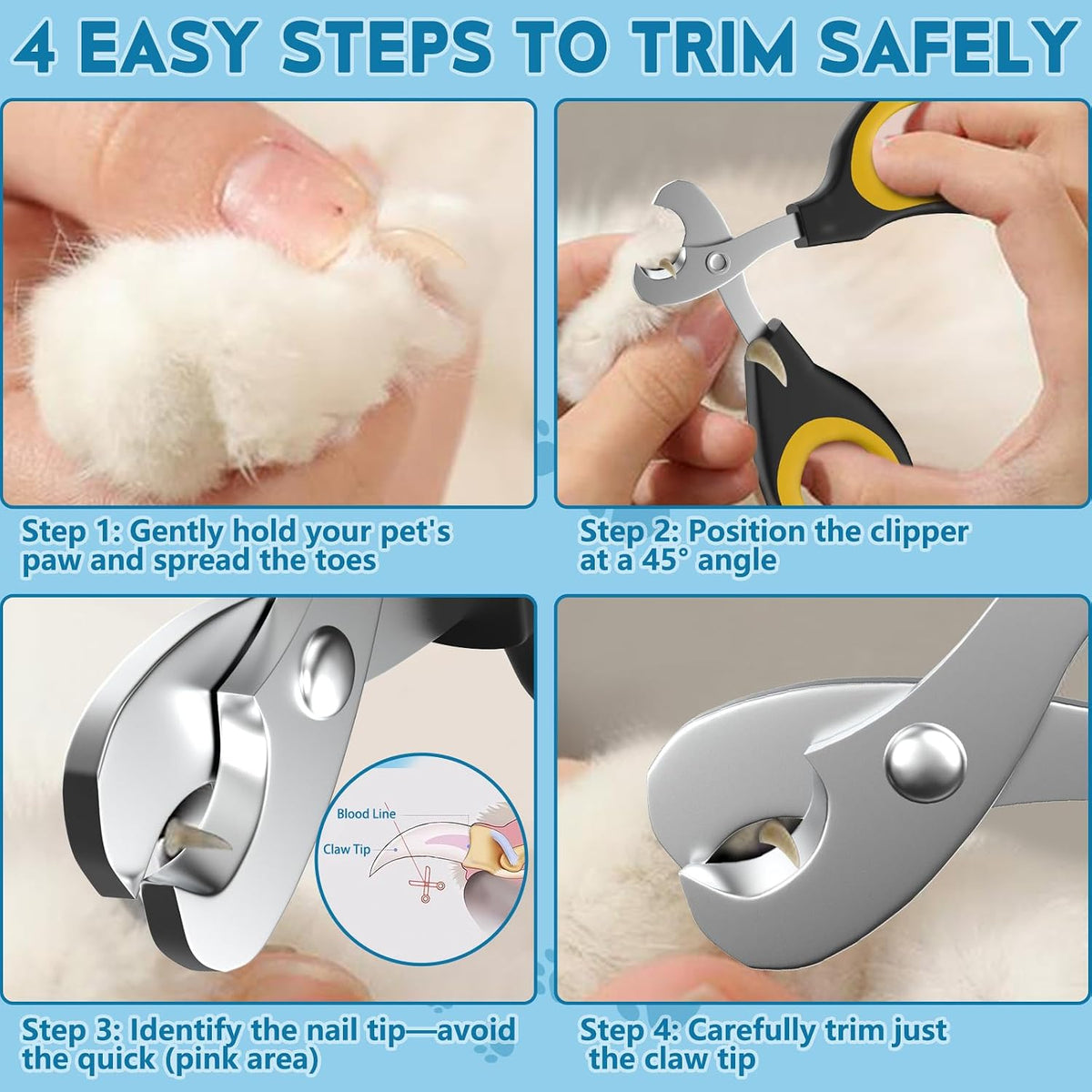 FJCTER professional pet claw clippers close up of flat tip blade