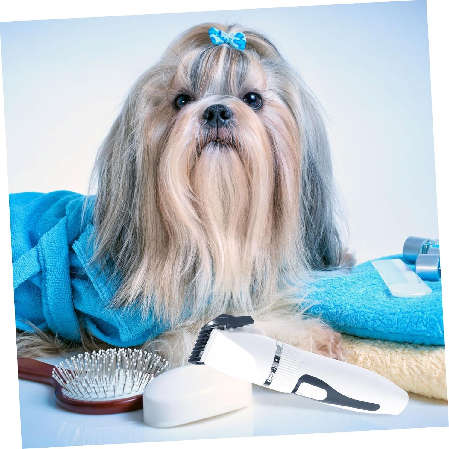 Premium white pet grooming clipper displaying fine settings dial for custom cat haircuts