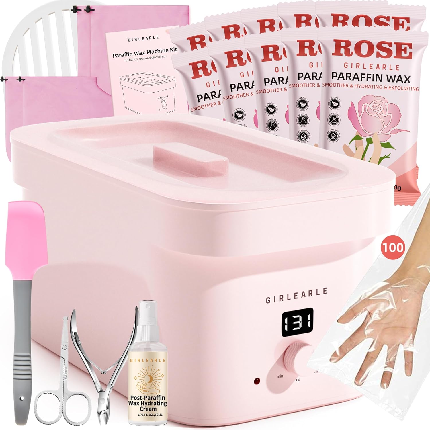 GIRLEARLE 7000ml paraffin wax machine kit front view displaying digital control panel and pink basin.