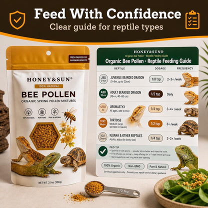 Texture of fine organic bee pollen powder for reptiles