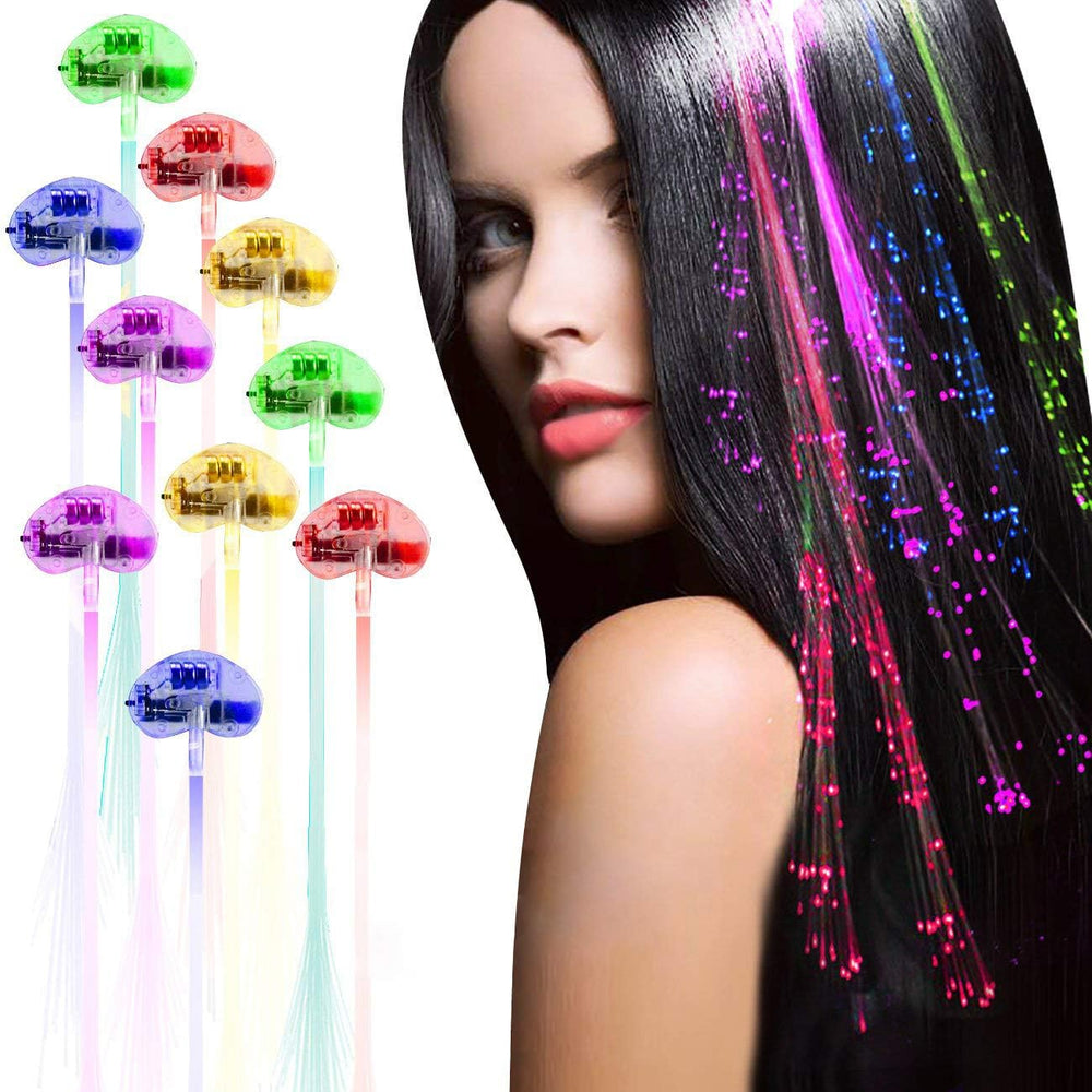 Acooe LED light up hair clips front view showing multicolor flashing fiber optic strands