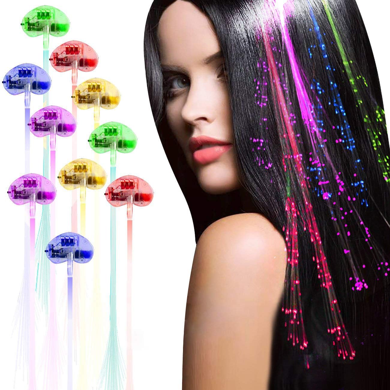 Acooe LED Light Up Hair Clips 30 Pack showing front view of multicolored flashing fiber optic barrettes