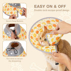 Flexible pet cone folded back for eating and drinking