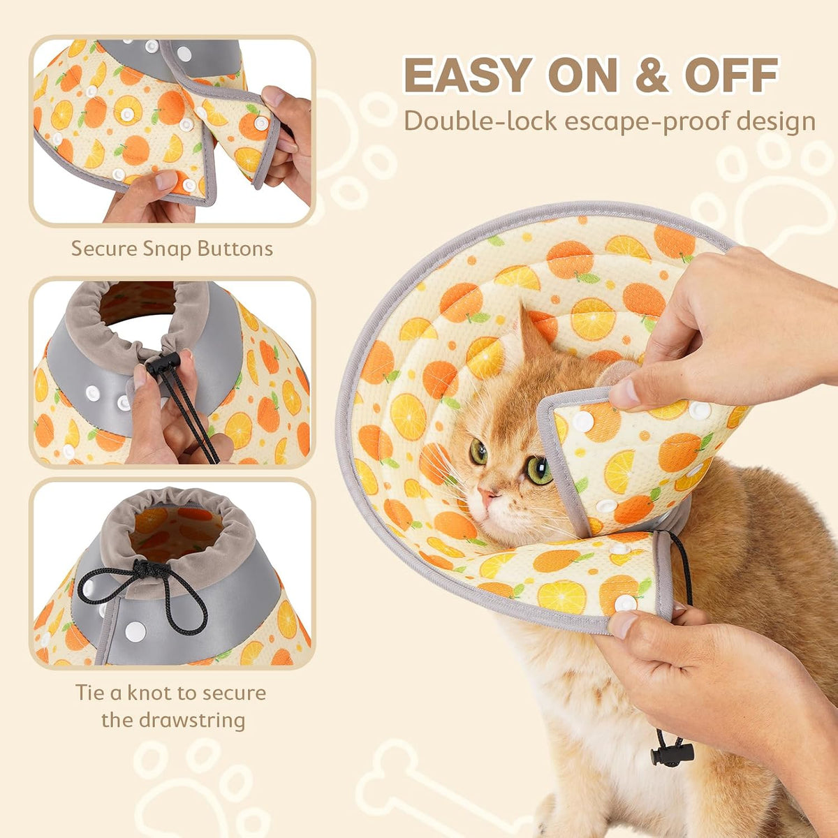 Flexible pet cone folded back for eating and drinking