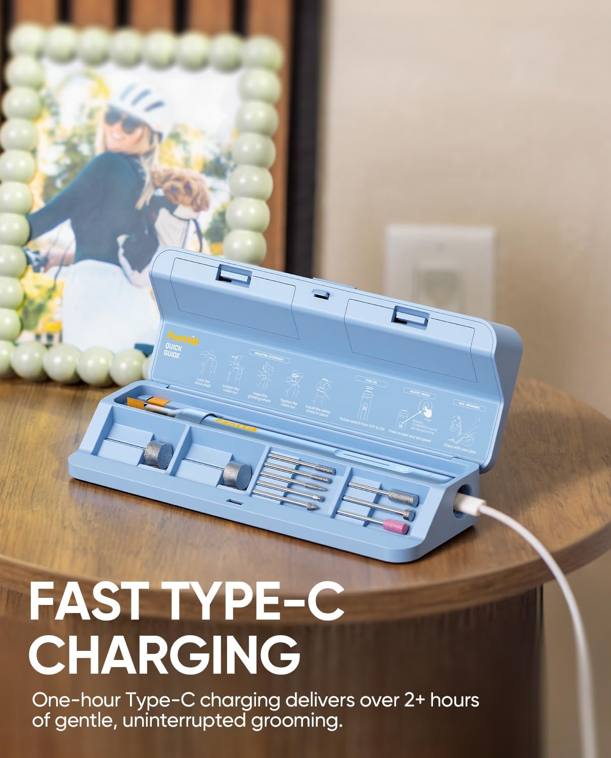 Side profile of blue Fanttik F2 Master rechargeable nail trimmer