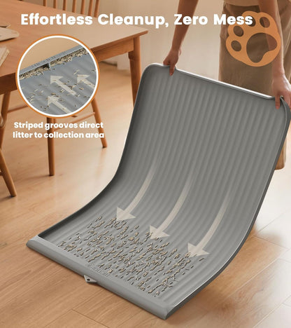 Grey waterproof pet litter tray mat close up of raised edges.