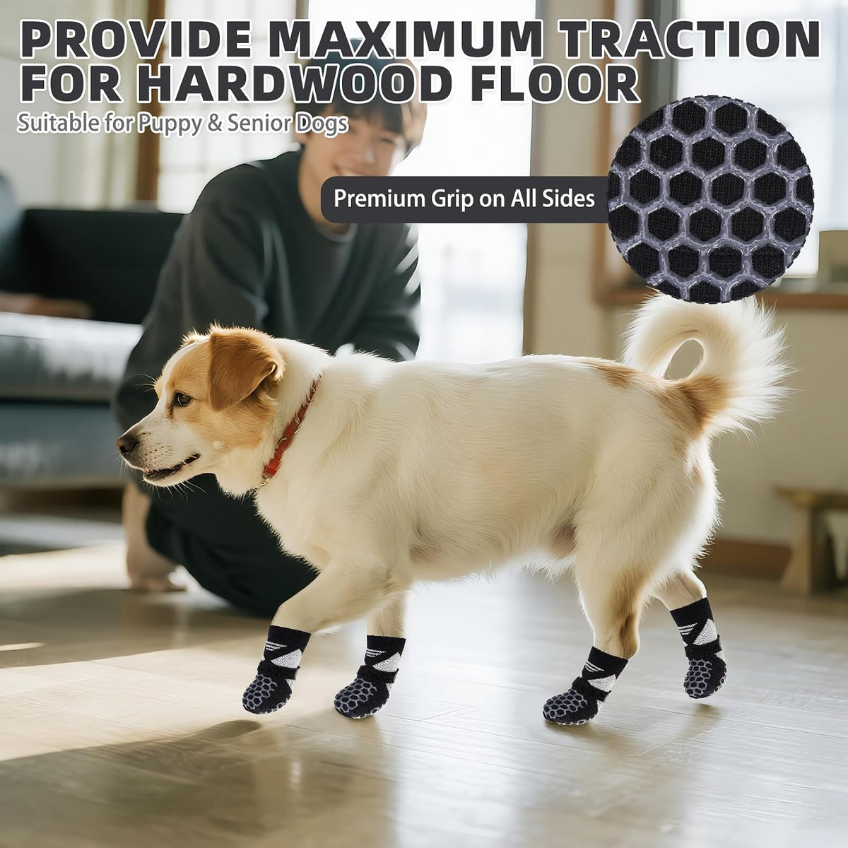 Side view showing breathable cotton fabric of pet booties