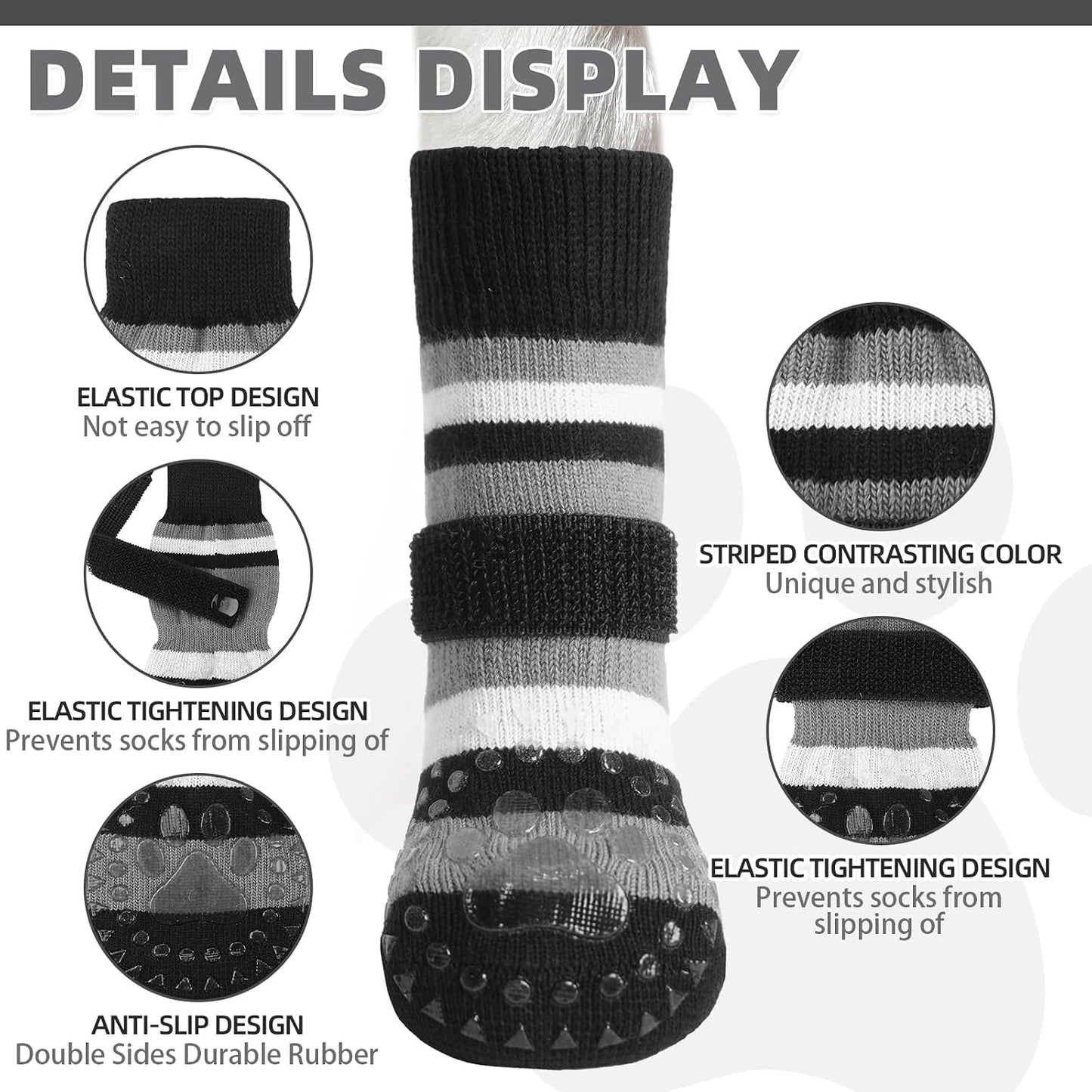 Close up of double sided silicone grip on dog socks