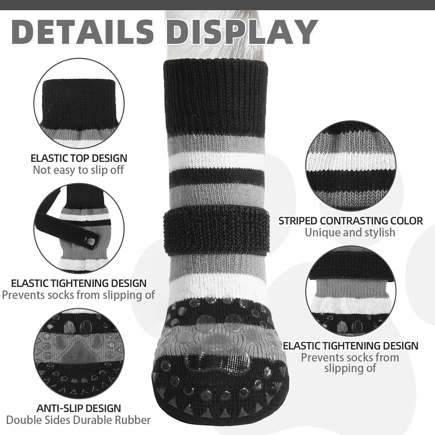 Close up of double sided silicone grip on dog socks