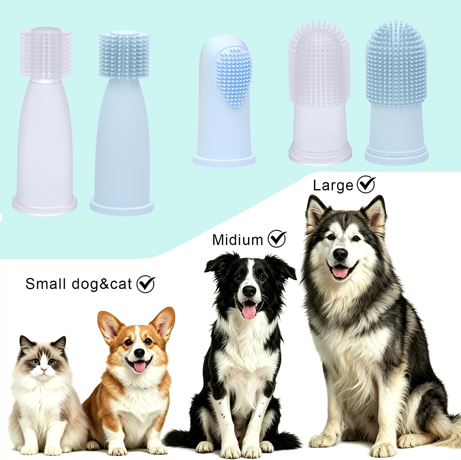 Close up of soft silicone bristles on pet finger toothbrush