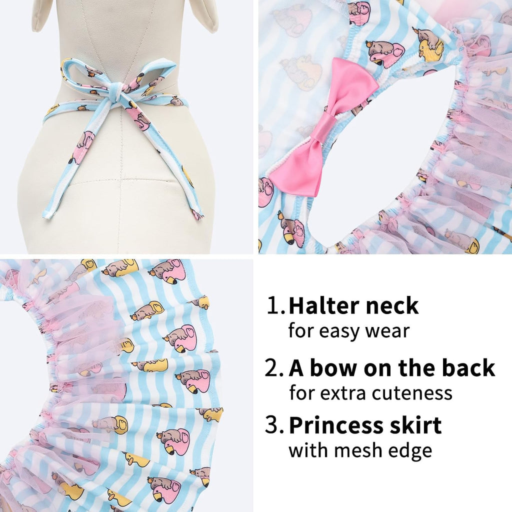 CuteBone imported dog swimwear adjustable neck ties close up view