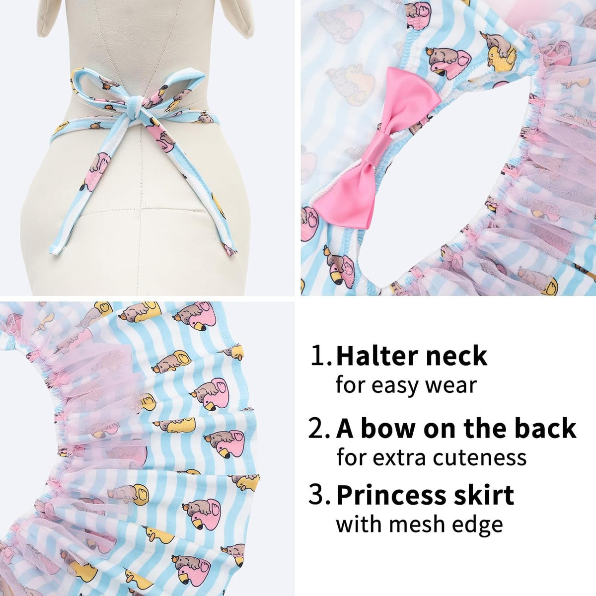 CuteBone imported dog swimwear adjustable neck ties close up view