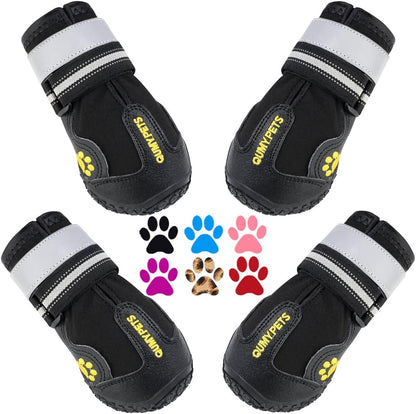 Qumy waterproof dog boots with black rugged soles