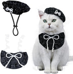 HOWWFALY 2PCS Cat Beret Hat with Small Camellia, Adjustable Satin Bowtie Bandana Scarf Set Pet Princess Costume for Halloween Christmas, Cat Dog Birthday Party Apparel (Pink Bow) - Image 9