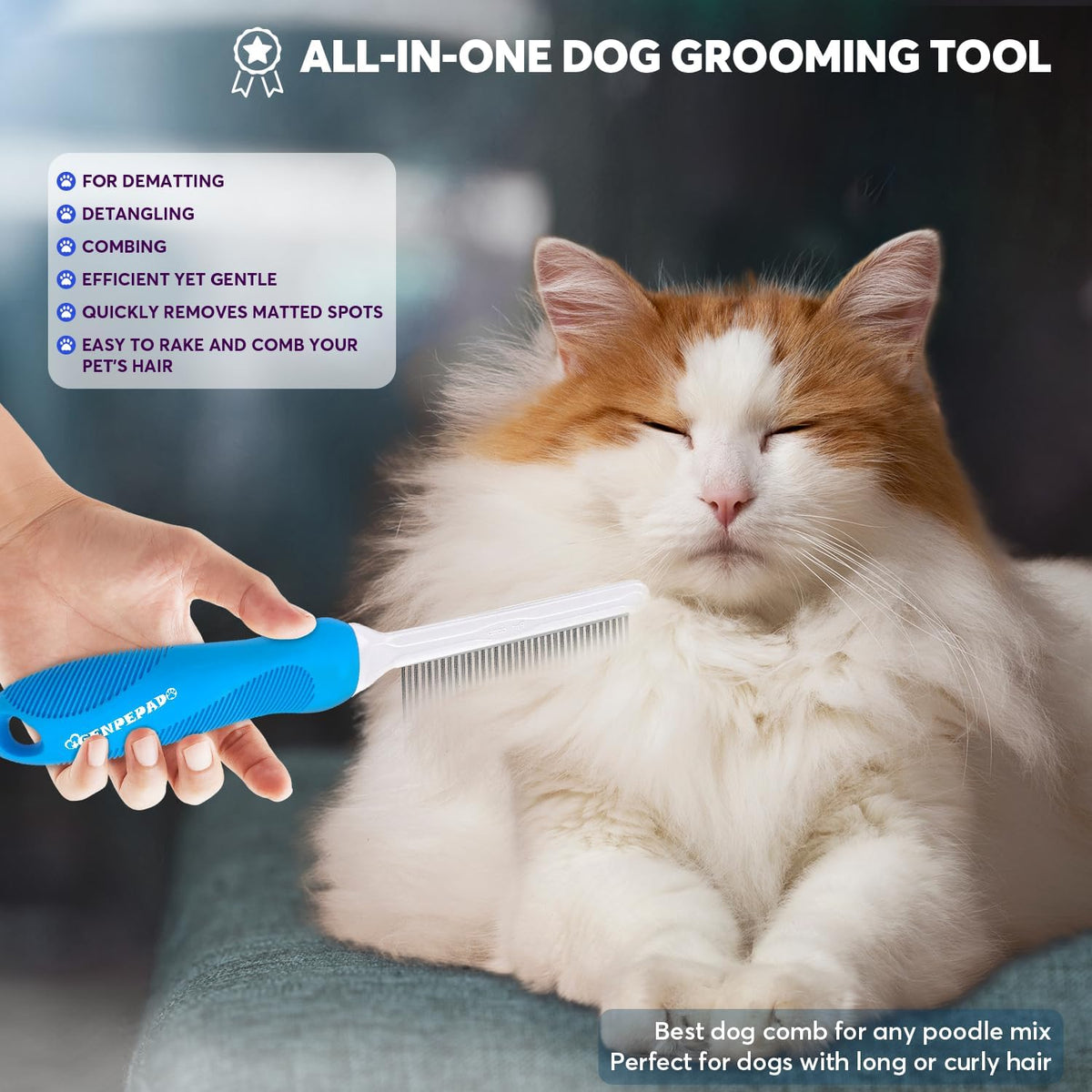 Genpepado comb removing matted fur from cat