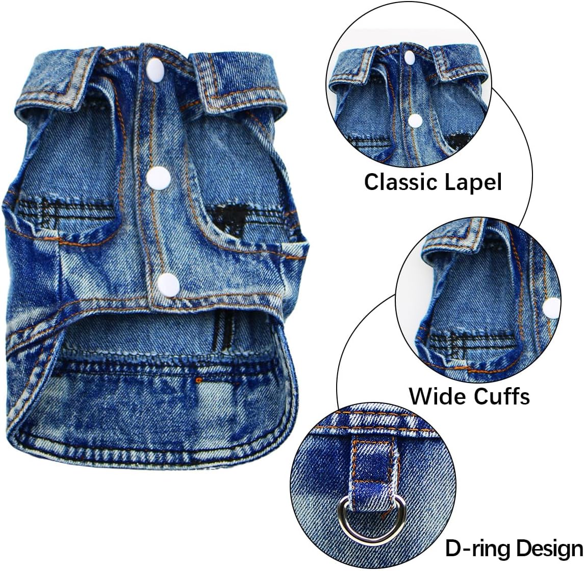 LKEX classic lapel pet clothes washed denim texture detail
