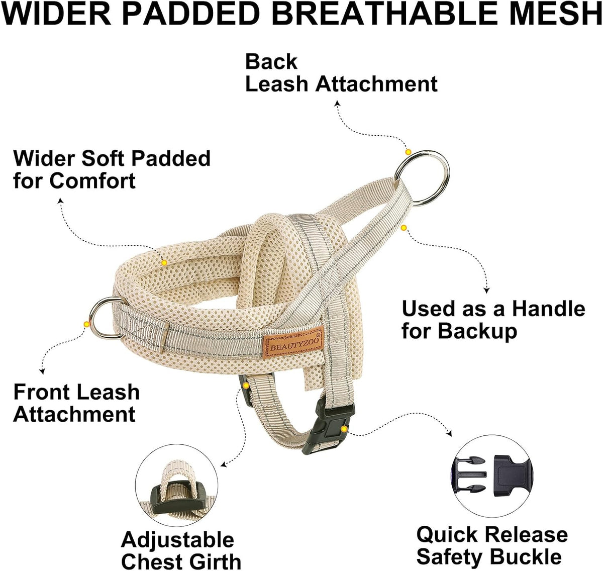 Comfortable non choking puppy harness variant beige extra small size close up