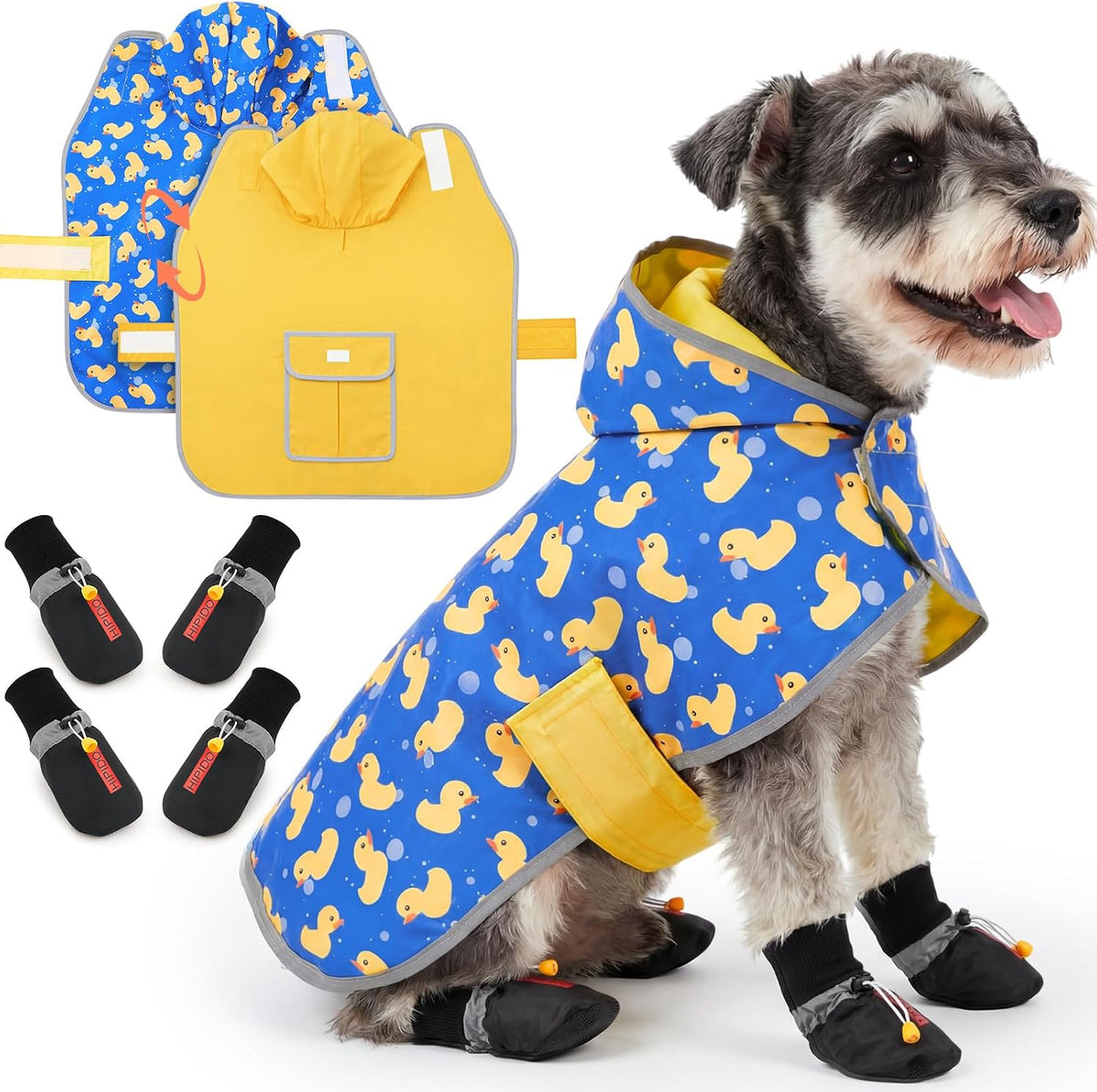 Dog Raincoat and Shoes for Weighing 10-22lbs, Spring Summer Waterproof Dogs Boots & Paw Protectors, Adjustable Pet Poncho with Leash Hole for Large Medium Small Dogs, Yellow(Single Side) - Image 9