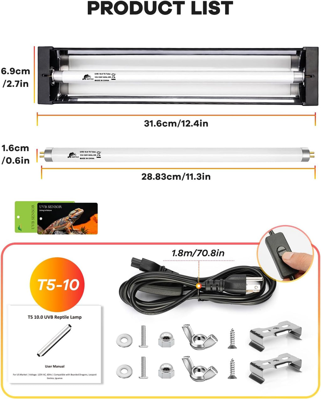 Underneath view of the high output fluorescent reptile tube bulb.