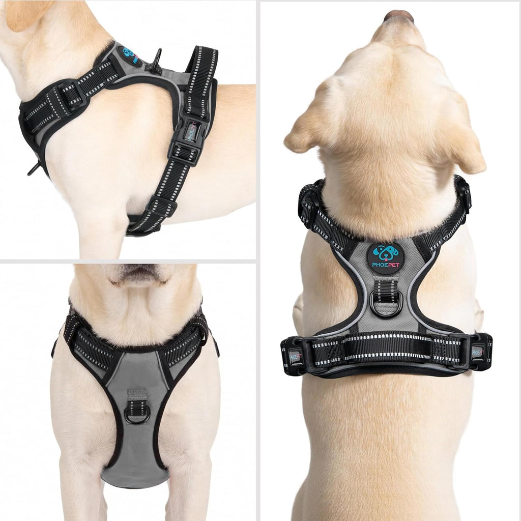 Phoepet reflective dog vest with metal leash rings