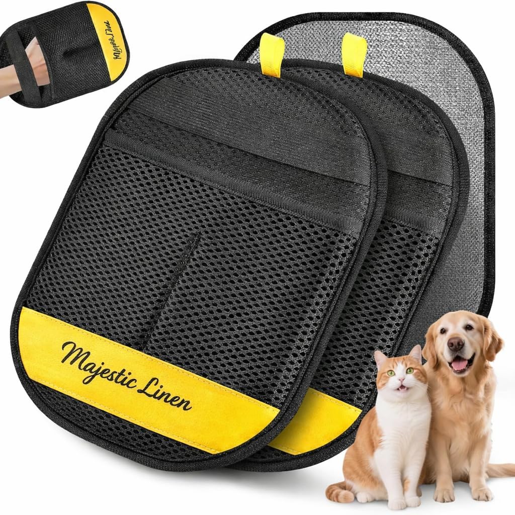 Generic pet grooming gloves black and yellow front view