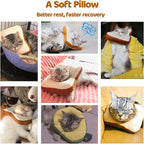 Side profile of the plush toast-shaped Elizabethan collar for kittens.
