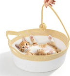 Cotton Rope Woven Cat Bed, Pet Sleeping Bed with a Playing Rope Ball, Foldable Sleeping Basket for Cats, Puppies, Rabbits and Small Pets (Large, Brown & Beige) - Image 13