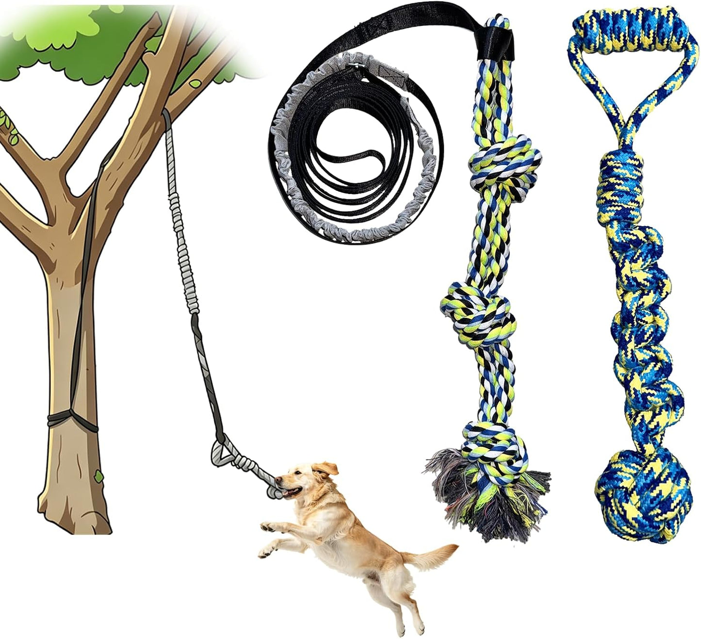 Interactive Dog Bungee Tug Toy, 4 Pieces Hanging Spring Pole for Puppy/Small/Medium Dogs, Outdoor Tether Rope for Yard & Small Tree, Indoor Door Pull Toy for Self Play and Solo Exercise - Image 10