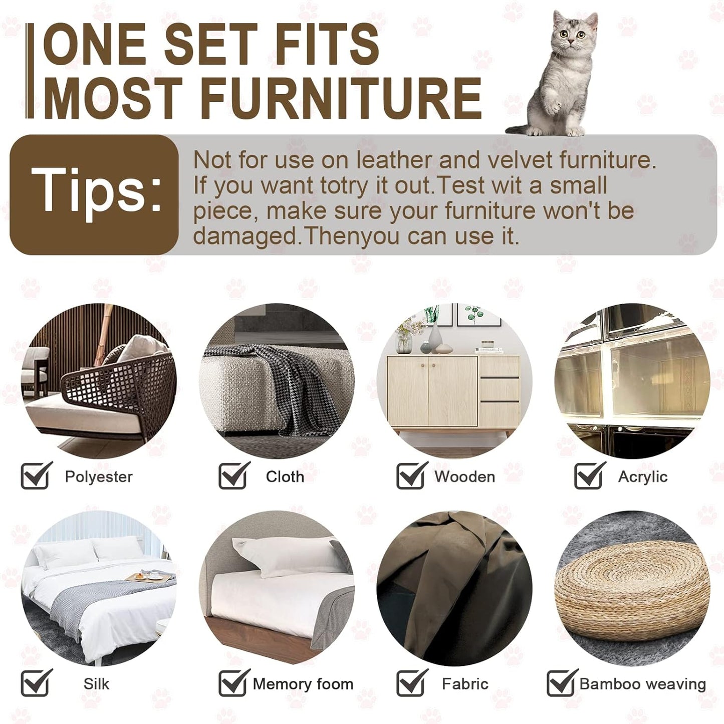 Transparent cat scratch deterrent tape applied to fabric sofa