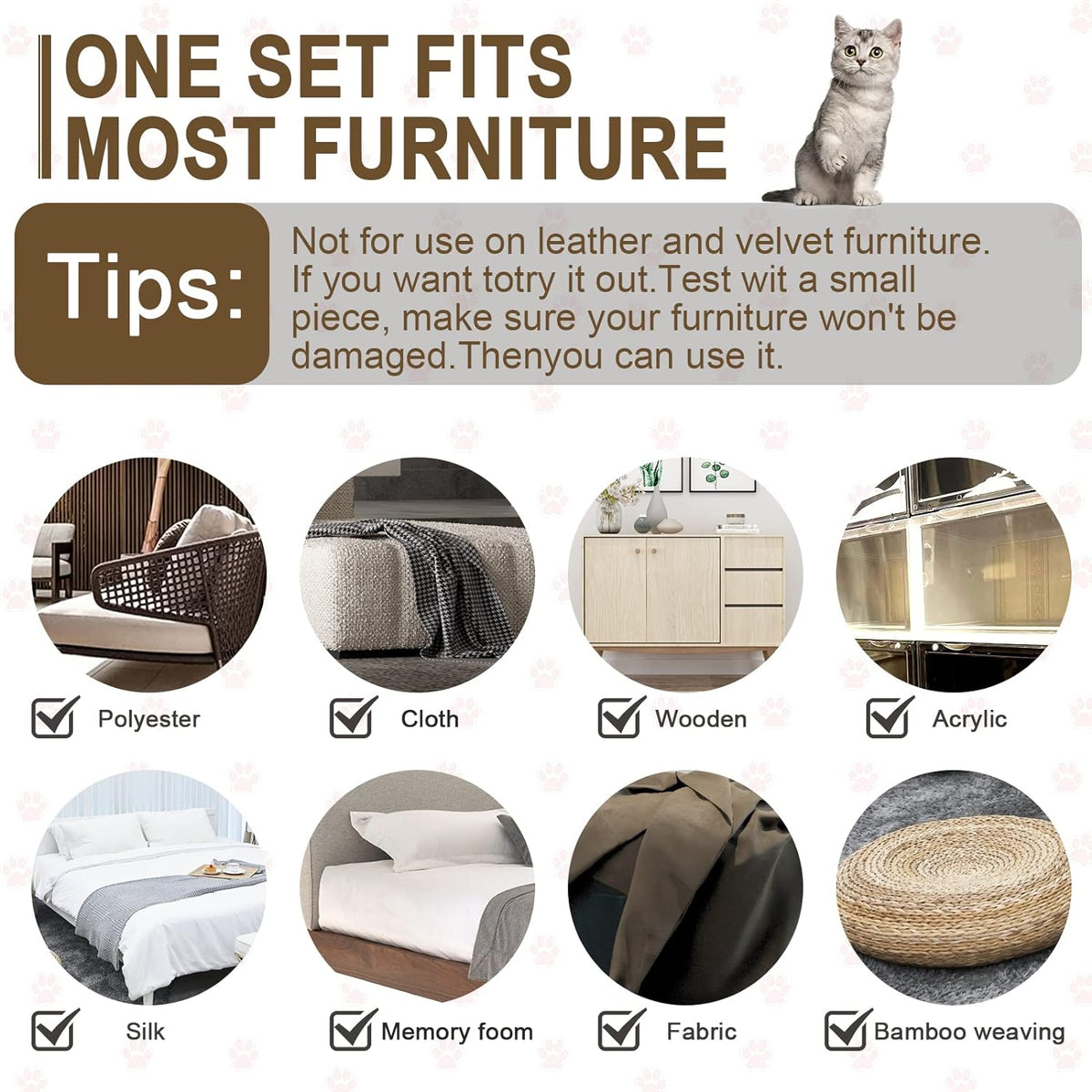 Transparent cat scratch deterrent tape applied to fabric sofa