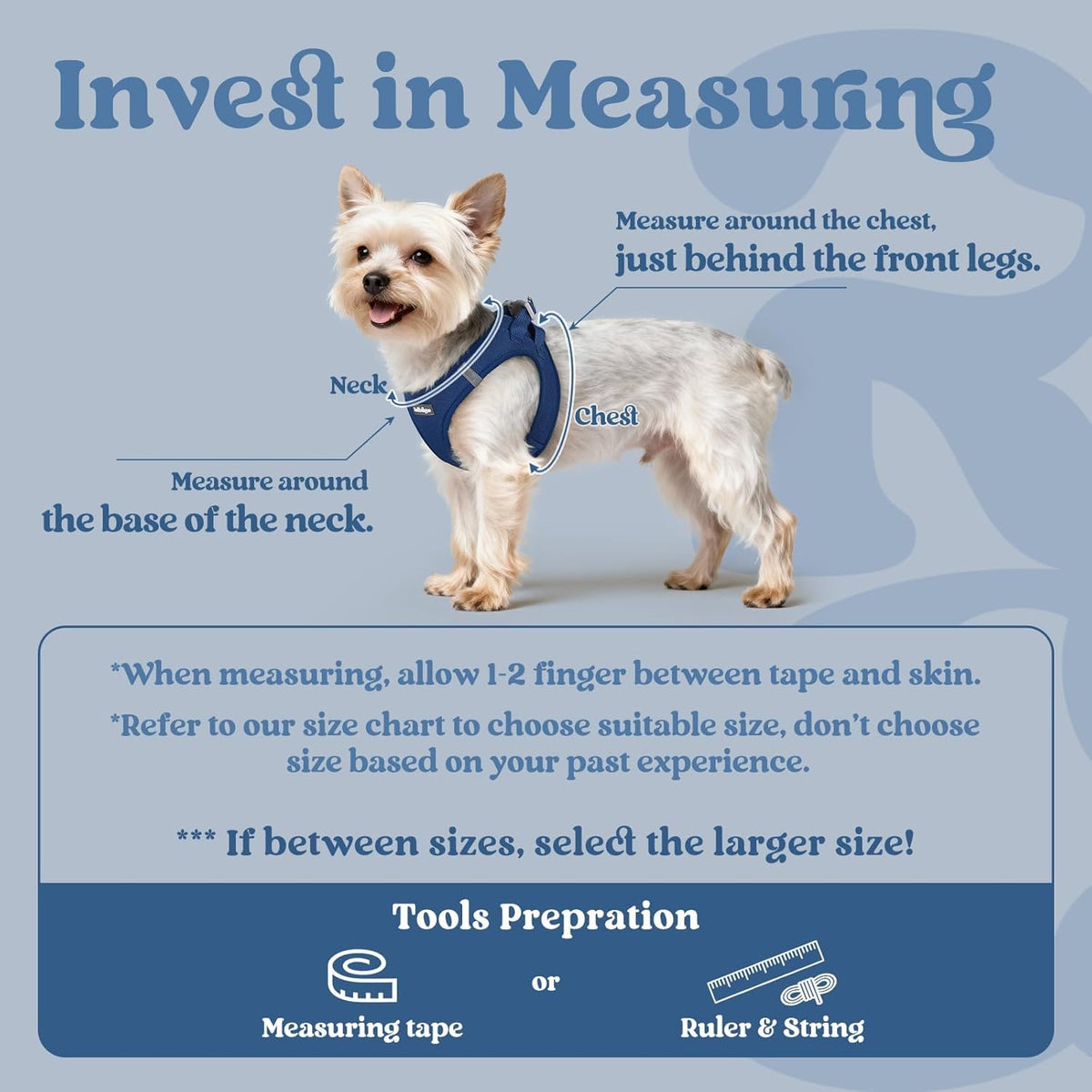 Side profile of a small breed puppy wearing the breathable navy blue reflective harness