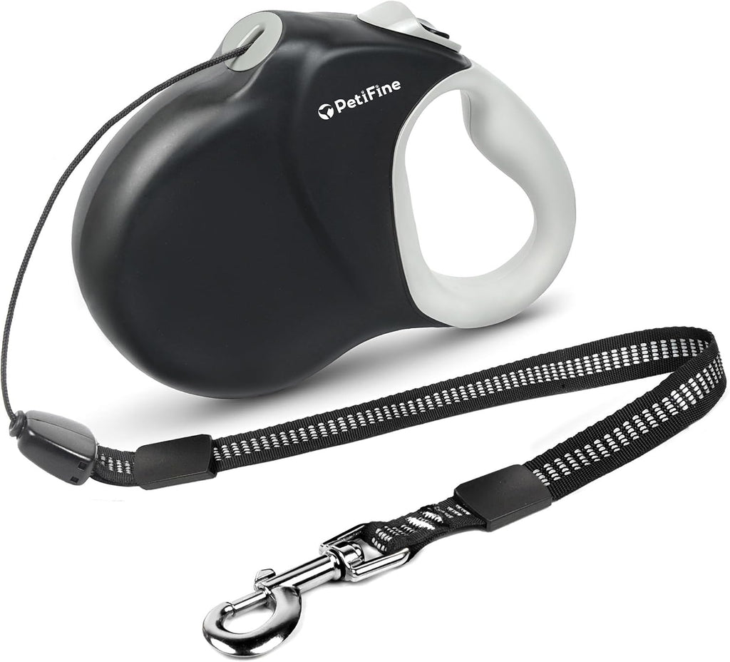 PetiFine black and grey ergonomic retractable leash