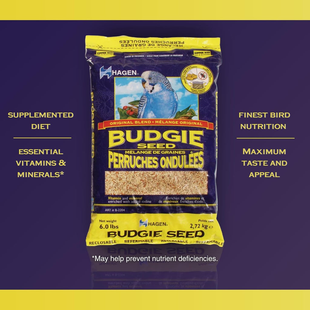 Hagen Budgie Staple VME Seed packaging side view showing ingredients