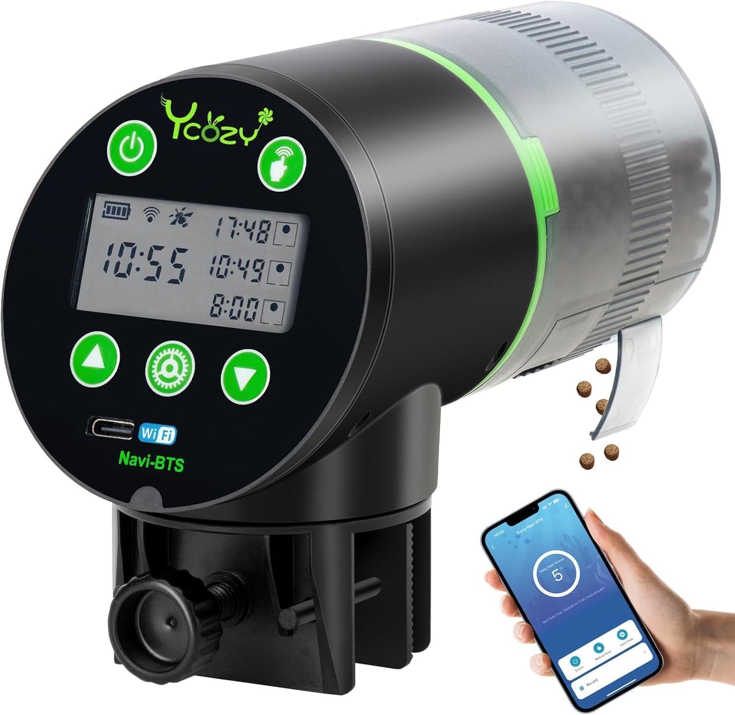 Ycozy WiFi automatic fish feeder front view smart aquarium dispenser