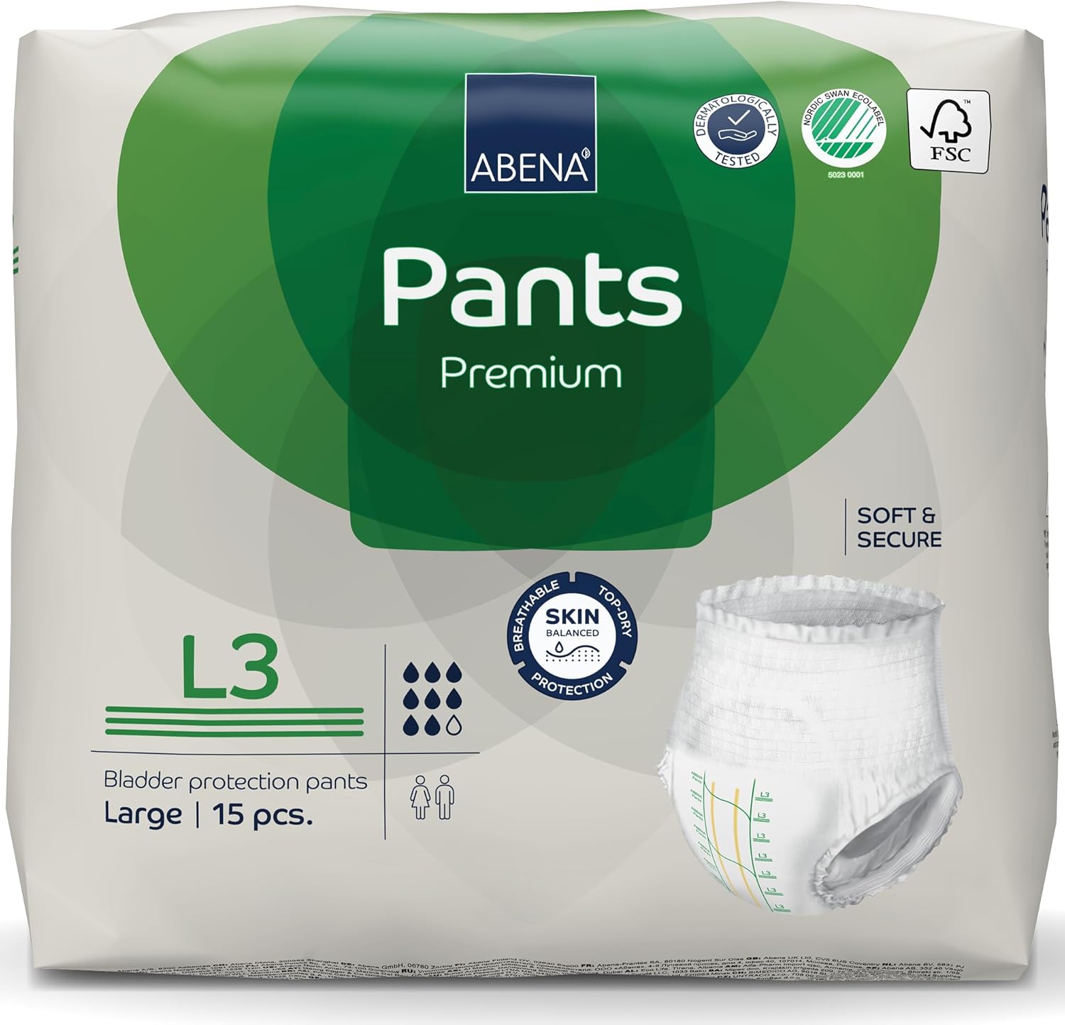 Abena Premium Incontinence Protective Underwear front packaging view showing Level 3 Large size specifications.