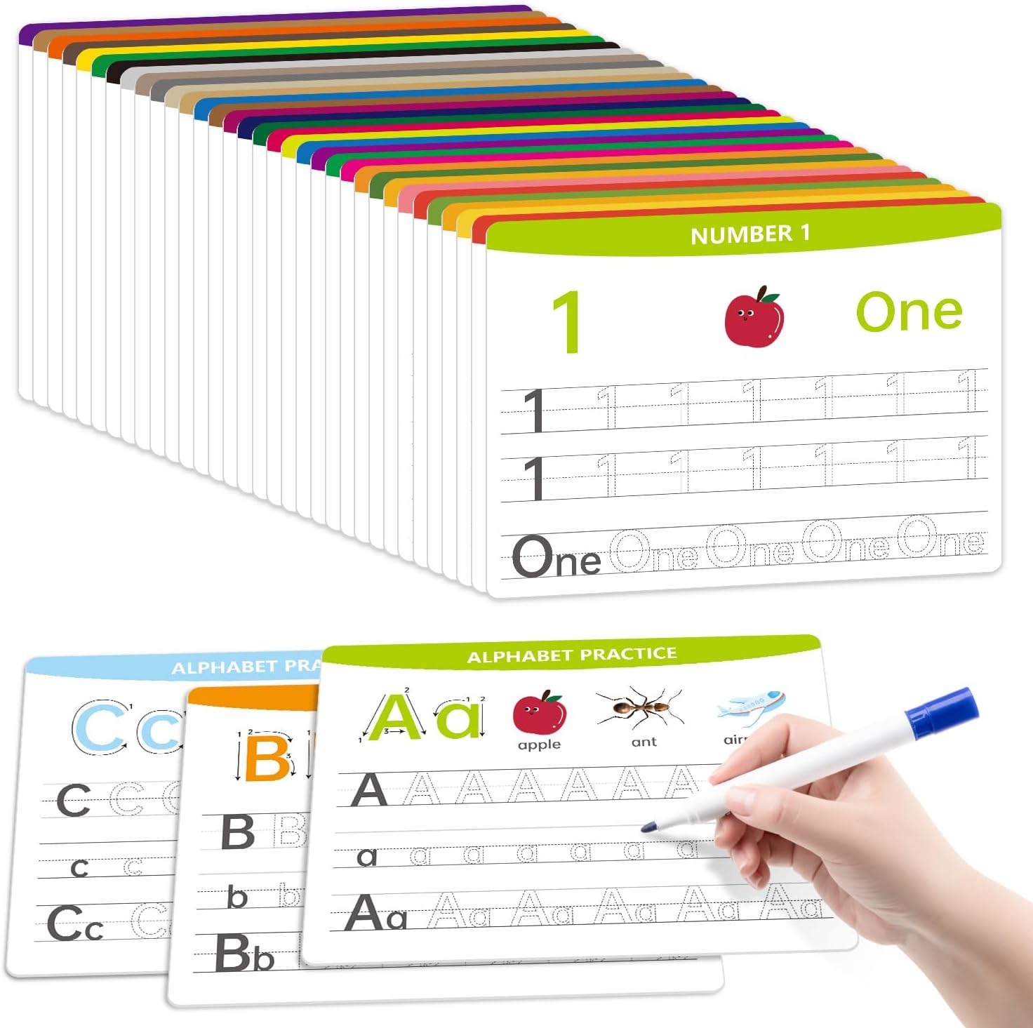 WEIZHEN Alphabet And Number Practice Dry Erase Boards front view showing uppercase letter tracing layout