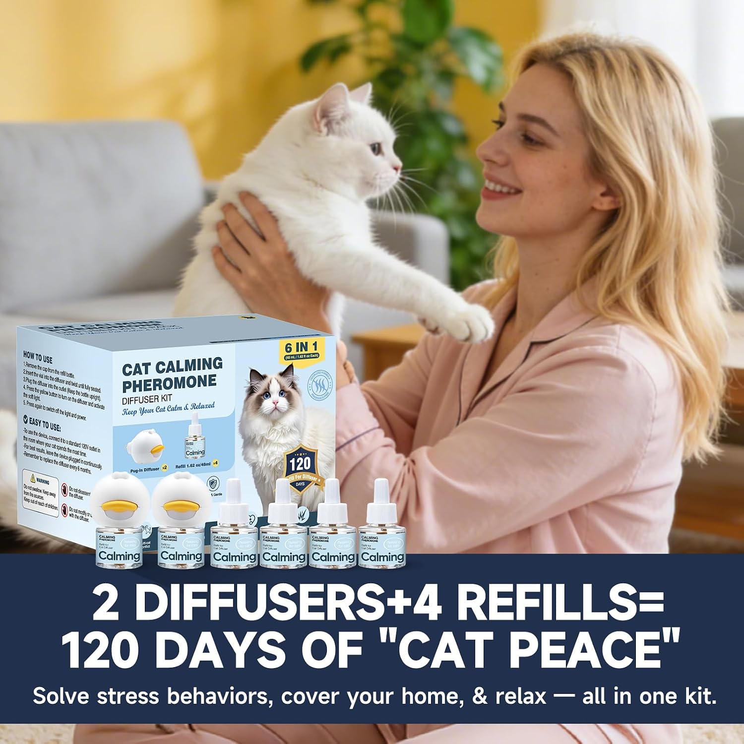 KLOMKMCL calming pheromone starter package showcasing home defense against cat territorial spraying