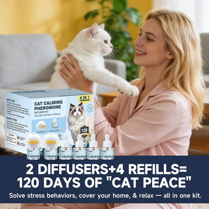 KLOMKMCL calming pheromone starter package showcasing home defense against cat territorial spraying