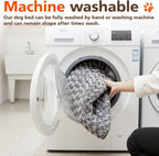 Hahafelt gray washable dog bed inside wooden furniture crate