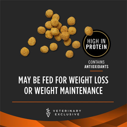 Purina Pro Plan veterinary obesity care formula dry dog food bag showing premium kibble details
