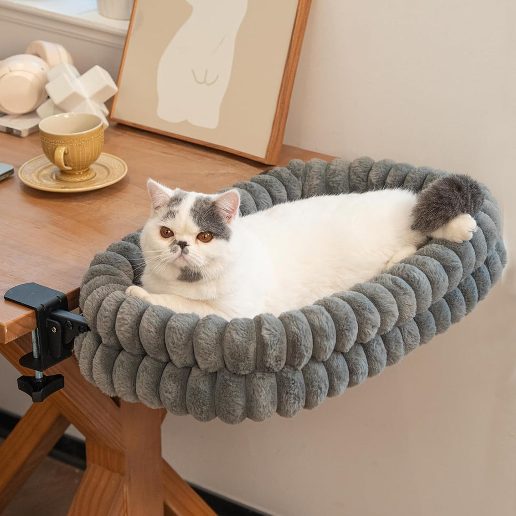 CHEERPALS Cat Desk Bed with Reversible Cushion, 90 degreesFoldable Cat Hammock for Desk Mounted Removable & Washable, Suitable for Medium-to-Large Cats and Puppy, Cloud Series(White, Medium) - Image 12