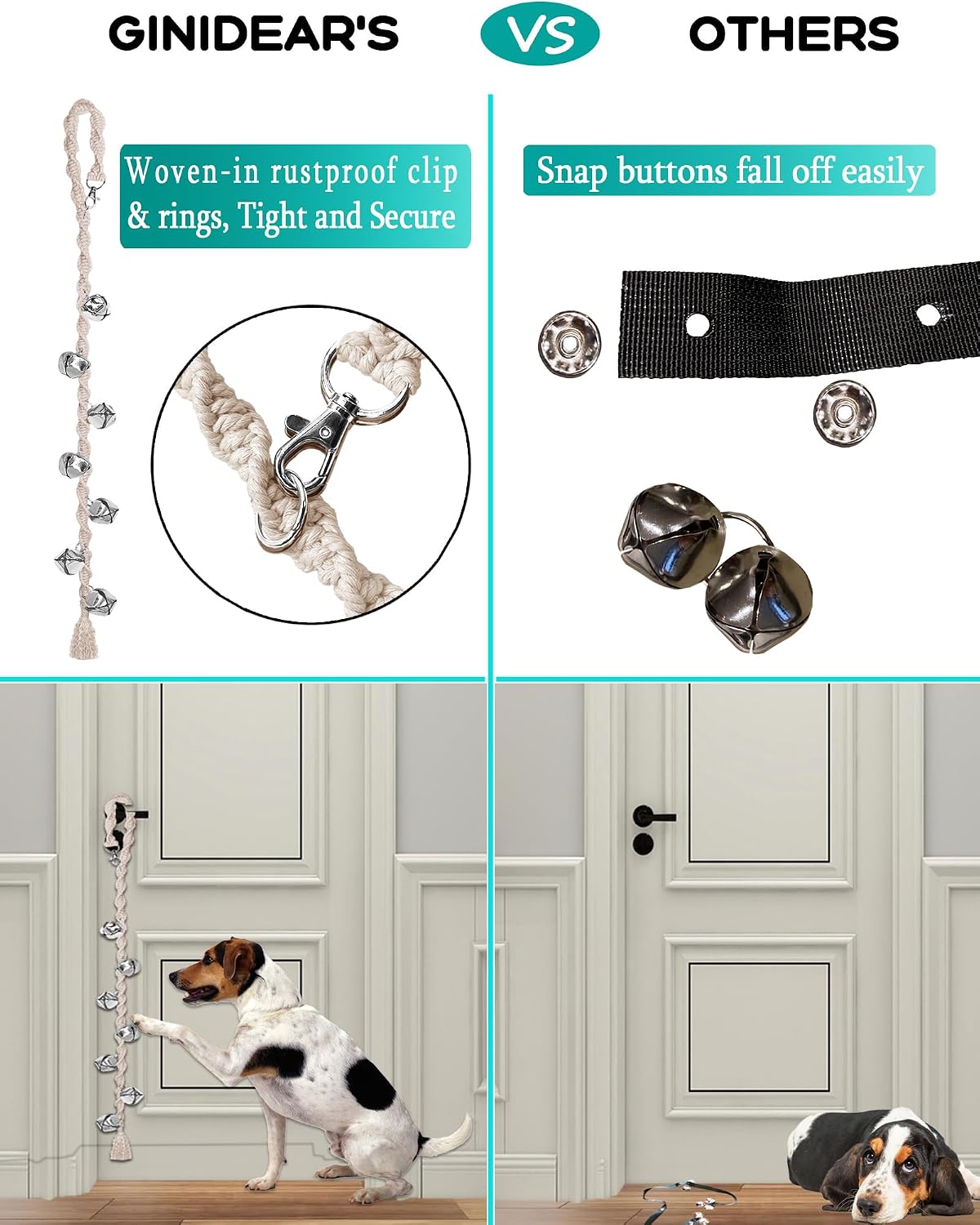Adjustable hanging dog doorbell for door knob