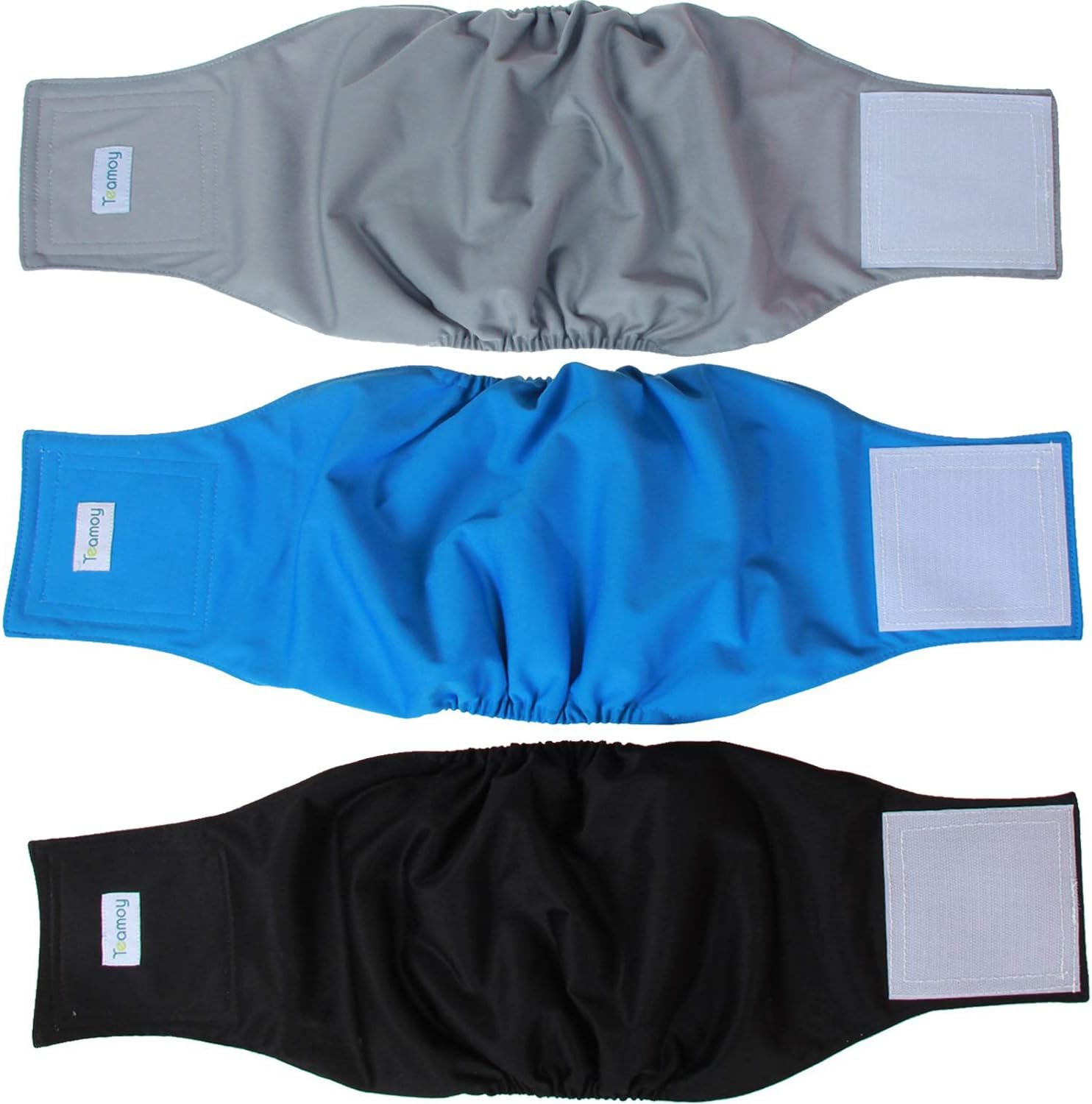 Teamoy Reusable Wrap Diapers for Male Dogs, Washable Puppy Belly Band Pack of 3 (M, 13"-16" Waist, Black+ Gray+ Lake Blue) - Image 15