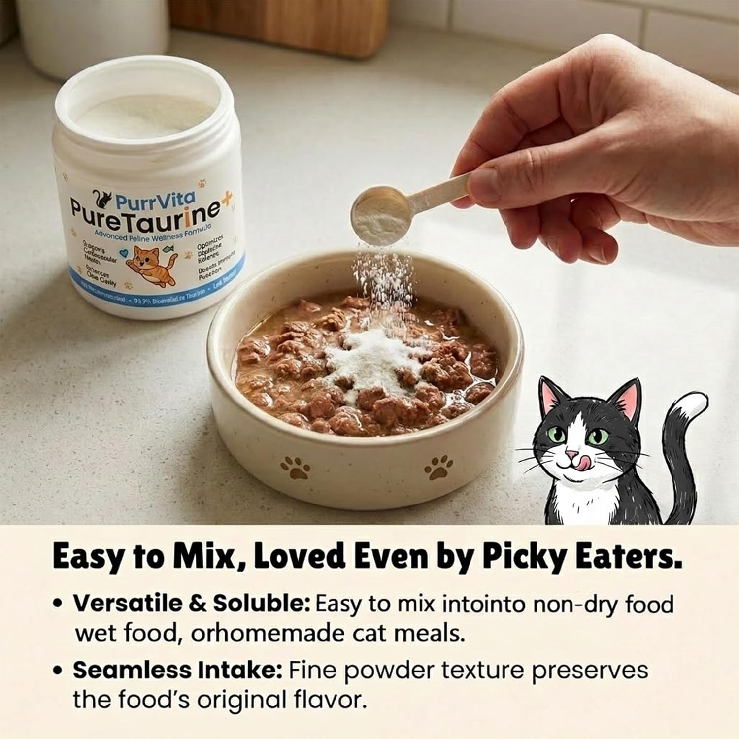 Premium imported feline heart and vision health supplement packaging