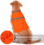 Side profile of orange reflective dog safety jacket