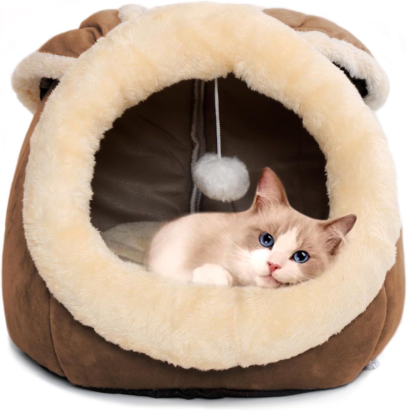 Cat Beds for Indoor Cats - Rabbit-Shaped Cat Cave Bed with Hanging Toy,Super Soft Calming Pet Bed for Kitten&Puppy,Small Dog,Warm Plush&Machine Washable&Removable Cotton Pad,cat Hideaway(Grey M) - Image 9