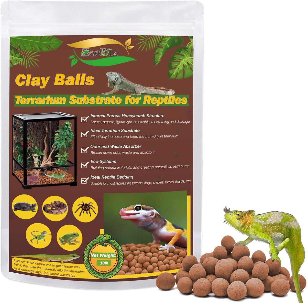 ZeeDix 2 LBS Reptile Substrate Leca Balls - 100% Organic Expanded Clay Pebbles, Ideal Bioactive Terrarium Clay Balls Substrate for Reptile Terrarium Tank, Bearded Dragon, Tortoise, Gecko, Snake & Frog - Image 9