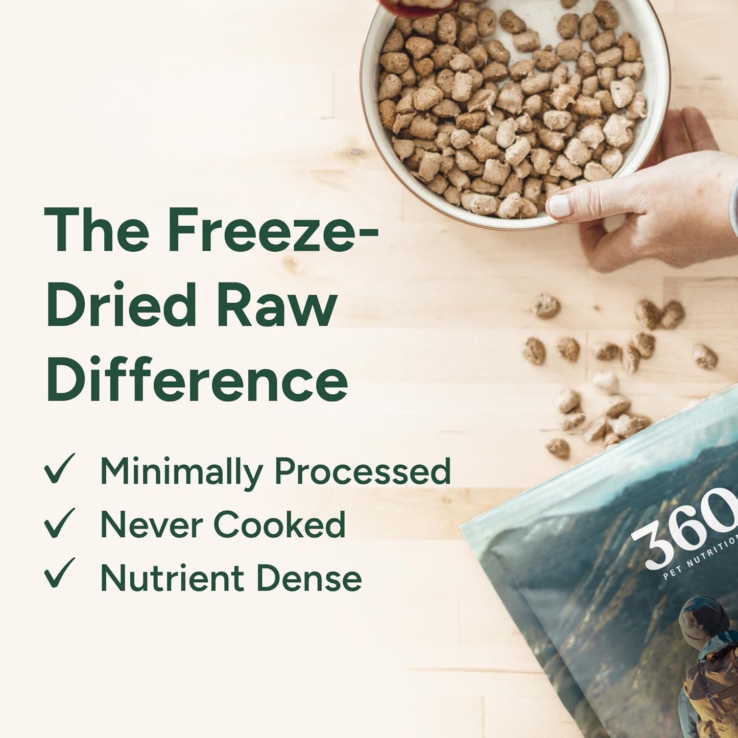 360 Pet Nutrition multi-protein grain-free raw dog food formula showing natural ingredients