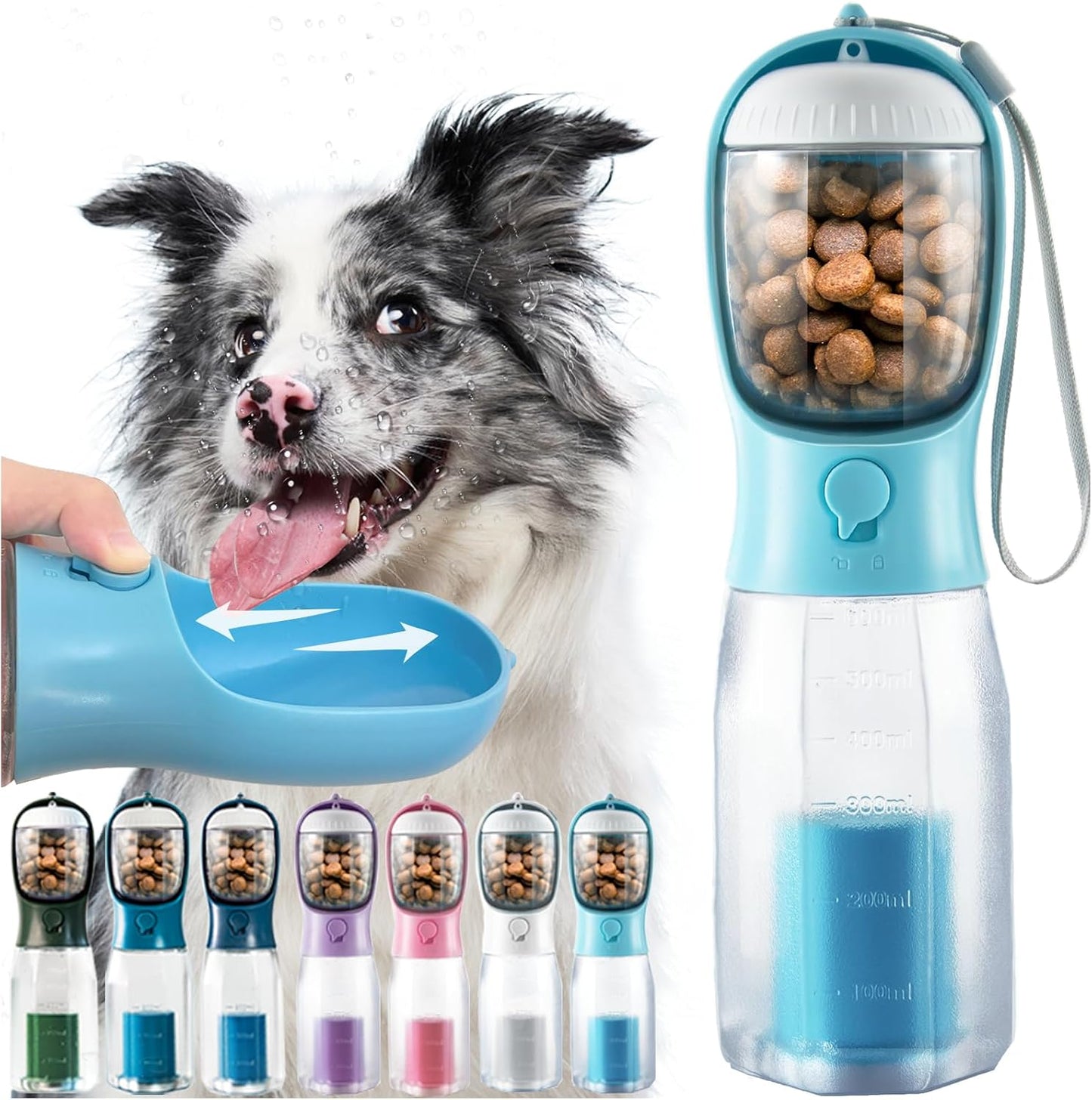 Portable Water Bottle for Small Dogs, 3 in 1 Animal Pet Travel Bowl Dispenser with Food Treat Container & Poop Bag Holder, Summer Hiking Walking Accessories for Puppy On The Go - Pink, 10oz - Image 12